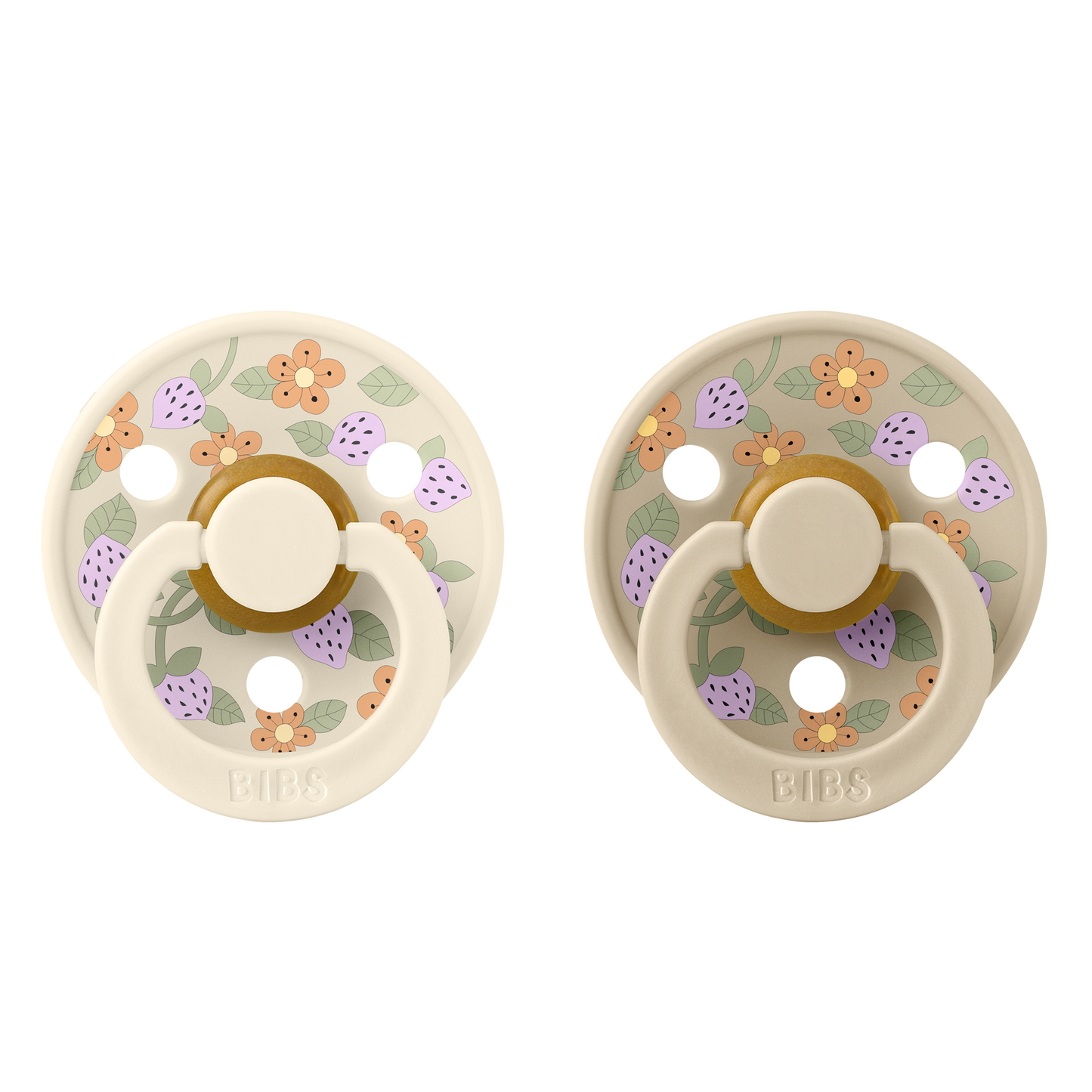 Bibs x Liberty 2 PACK Colour Strawberries and Cream Latex Size 2 Ivory Mix Round Nipple