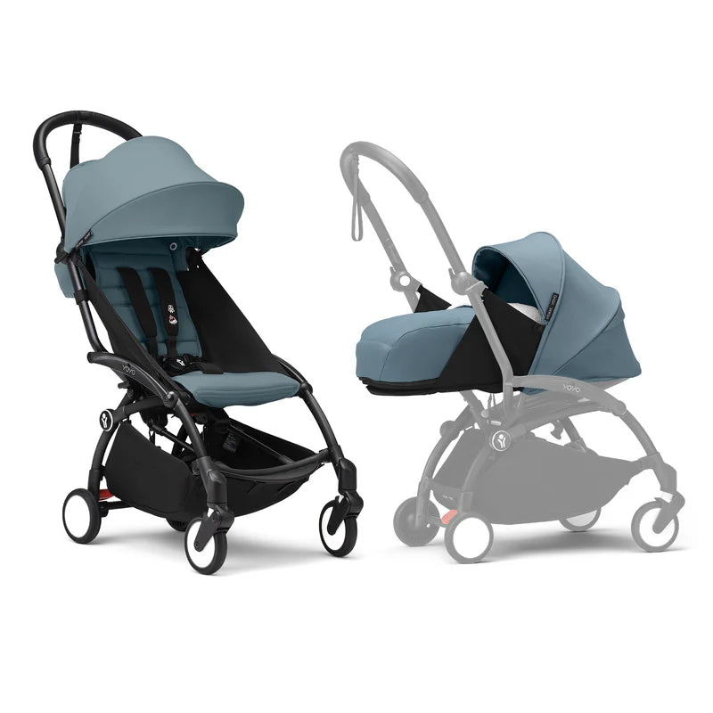Stokke® YOYO³ Black Frame with 6+ Color Pack and Newborn Pack-Aqua