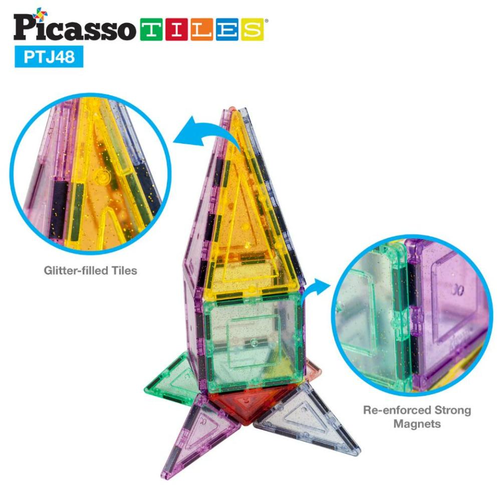 Picasso Tiles - Magnetic Pastel Glitter - 48 Pcs