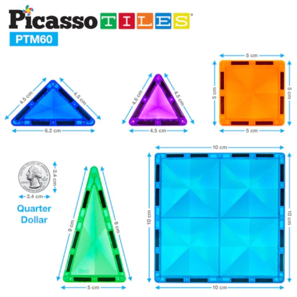 Picasso Tiles - Magnetic Mini Diamond Building Tiles - 60 Pcs