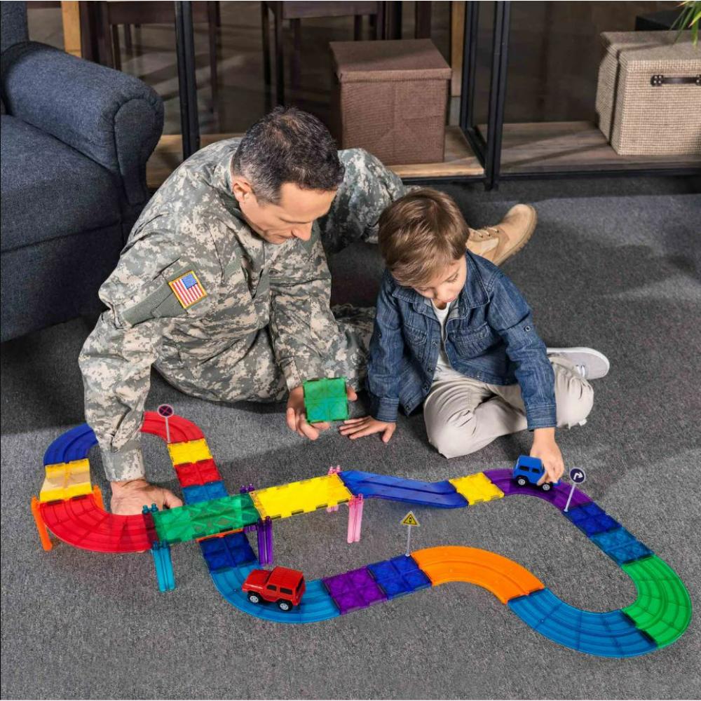 Picasso Tiles - Racing Track Set w/ Led Cars - 30pcs