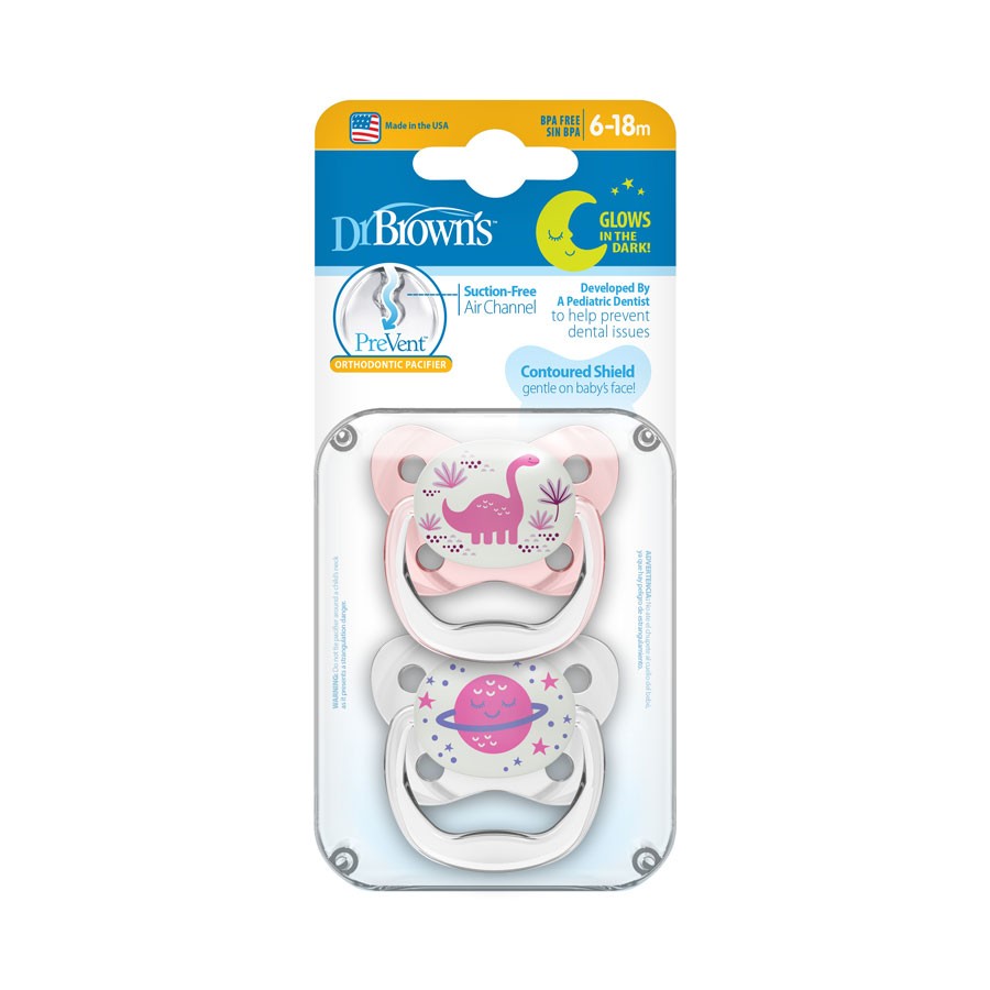 Dr. Brown’s™ PreVent™ Contoured Glow in the-Dark Pacifiers-Stage2-2 Count
