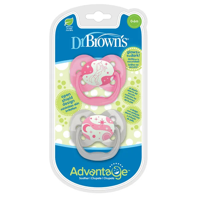 Dr. Browns-Advantage Pacifier 0-6M-Stage 1-Pink-Pack of 2