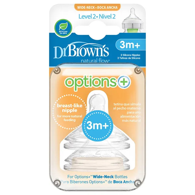 Dr. Browns -Level 2 Wide-Neck Silicone Options+ Nipple 2pcs