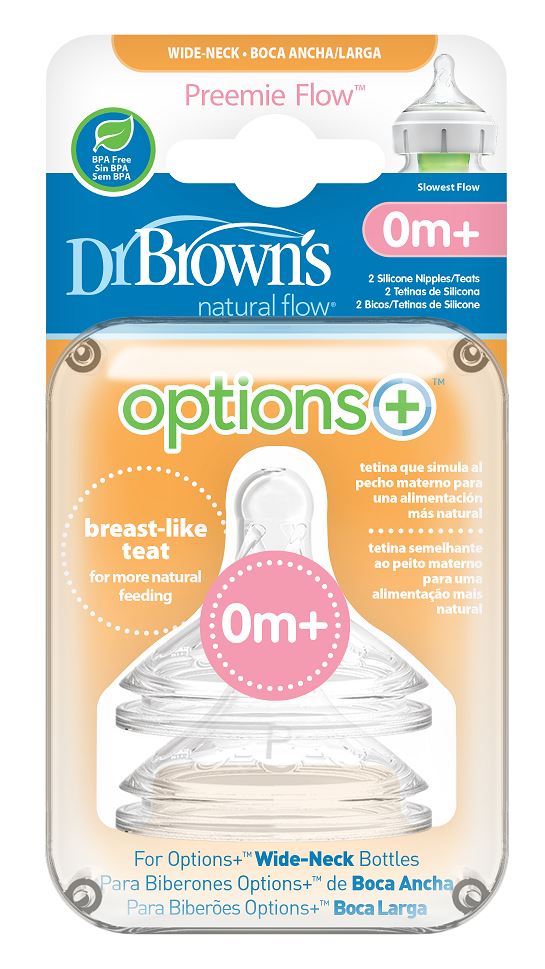 Dr. Browns -Preemie Flow Wide-Neck Silicone Options+ Nipple 2pcs