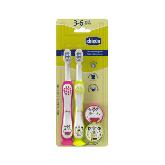 Chicco Combo Toothbrushes 3-6 Y Hippo & Panda