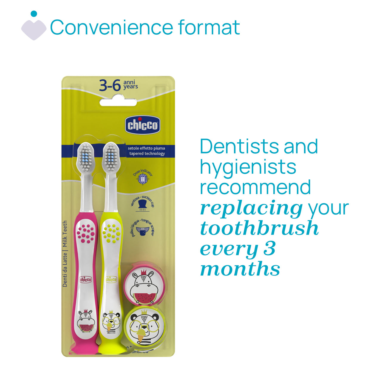 Chicco Combo Toothbrushes 3-6 Y Hippo & Panda