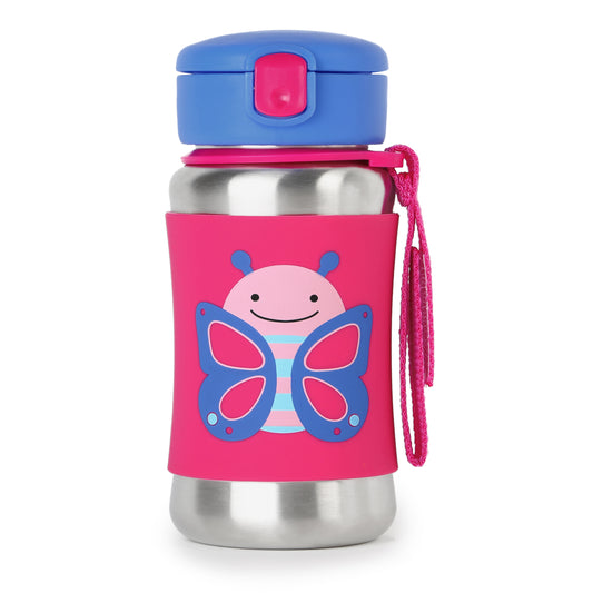 Skip Hop Zoo Stainless Steel Little Kid Straw Bottle-Butterfly