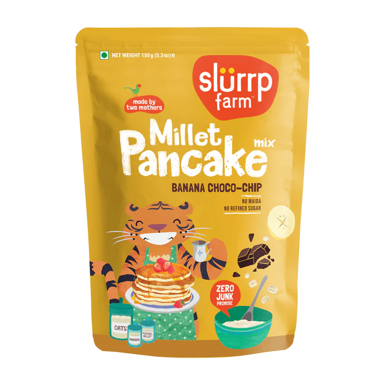 Slurrp Farm-Instant Breakfast Millet Pancake Mix, Banana Choco-Chip And Supergrains 150gm