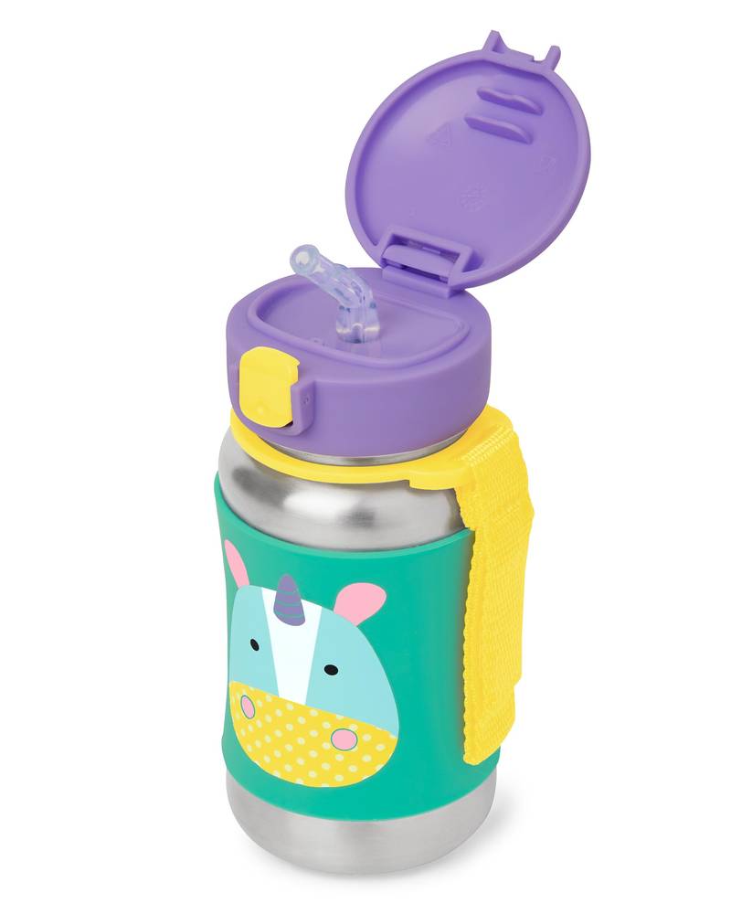 SkipHop - Zoo Stainless Steel Little Kid Straw Bottle-Unicorn