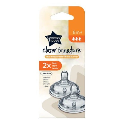 Tommee Tippee Closer to Nature Teats, Fast Flow x 2-Clear