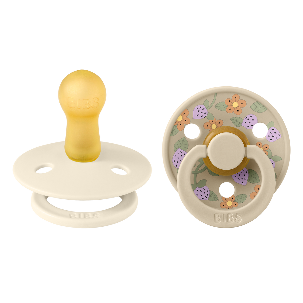 Bibs x Liberty 2 PACK Colour Strawberries and Cream Latex Size 2 Ivory Mix Round Nipple