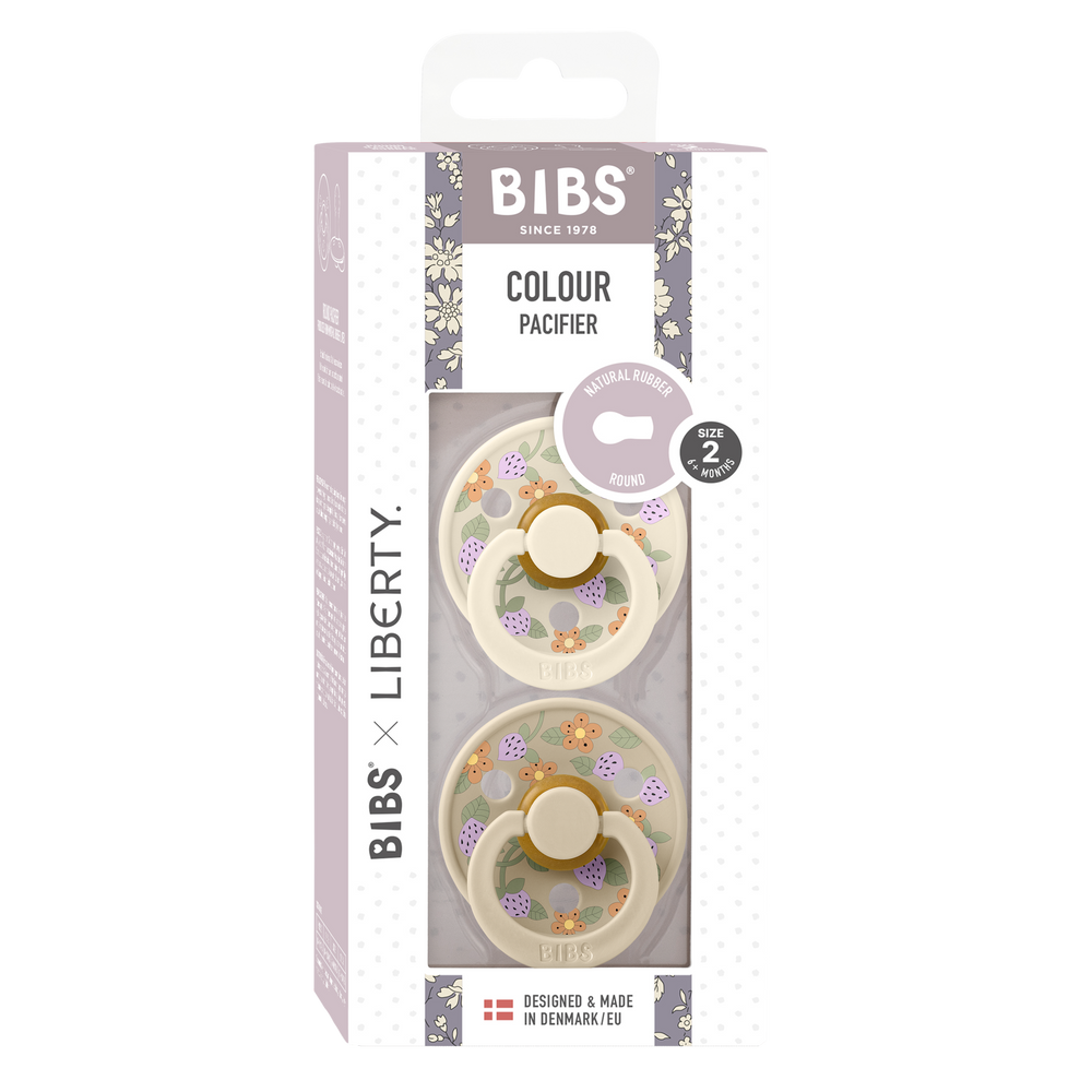 Bibs x Liberty 2 PACK Colour Strawberries and Cream Latex Size 2 Ivory Mix Round Nipple