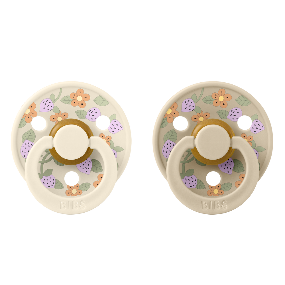 Bibs x Liberty 2 PACK Colour Strawberries and Cream Latex Size 2 Ivory Mix Round Nipple
