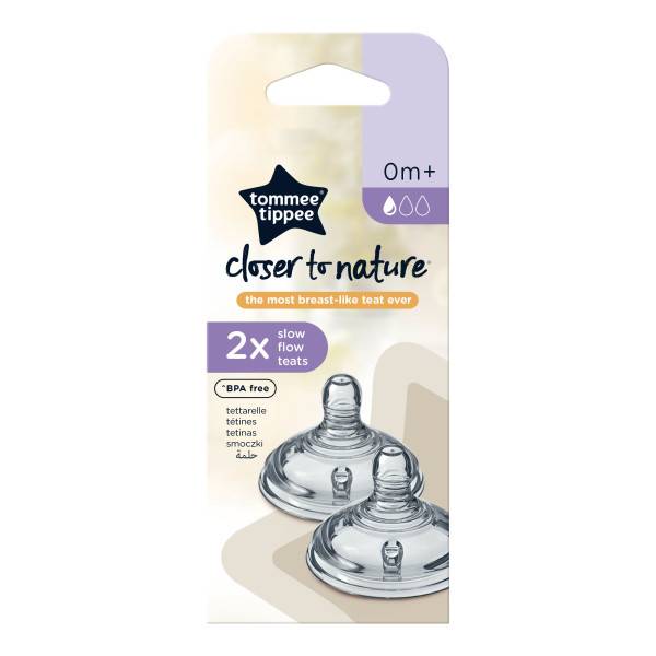 Tommee Tippee Closer to Nature Teats, Slow Flow x 2 - Clear