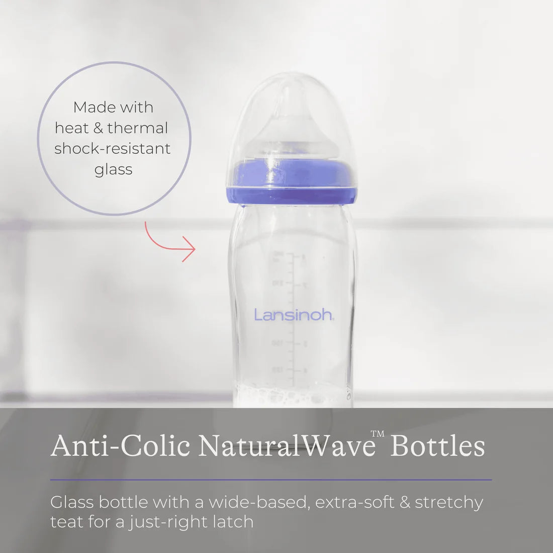Lansinoh - Glass Feeding Bottle With Natural Wave Teat - 240 ml