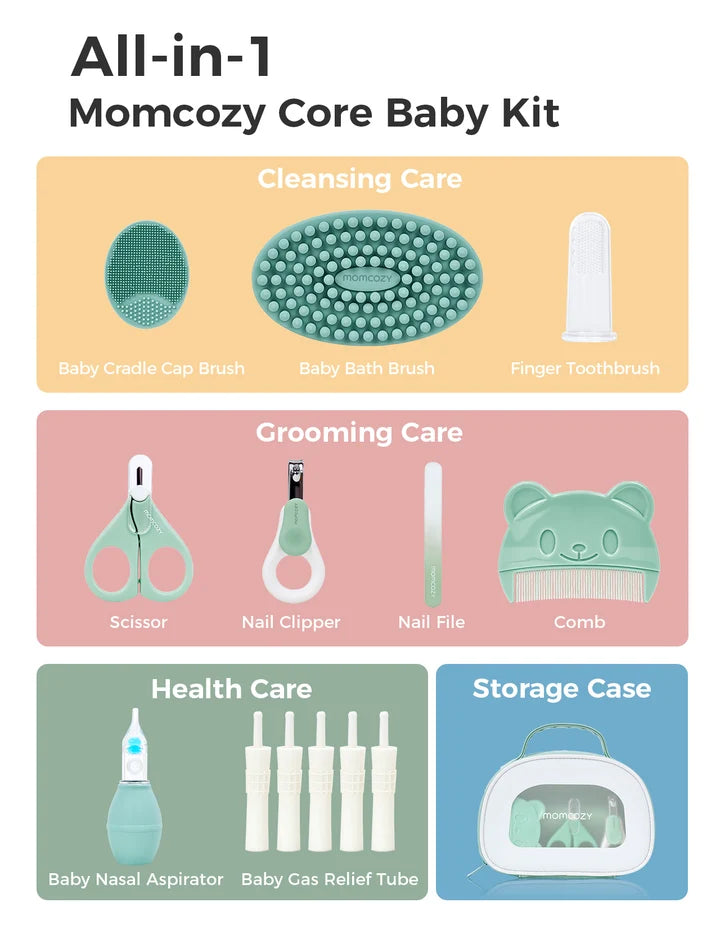 Momcozy baby bath brush cradle cap brush and finger toothbrush