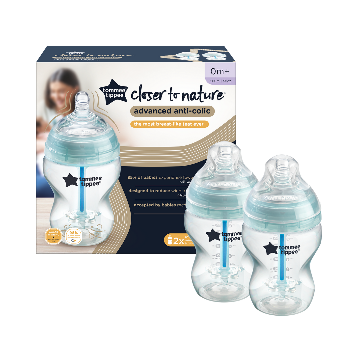 Tommee Tippee Advanced Anti-Colic Feeding Bottle, 260ml x2