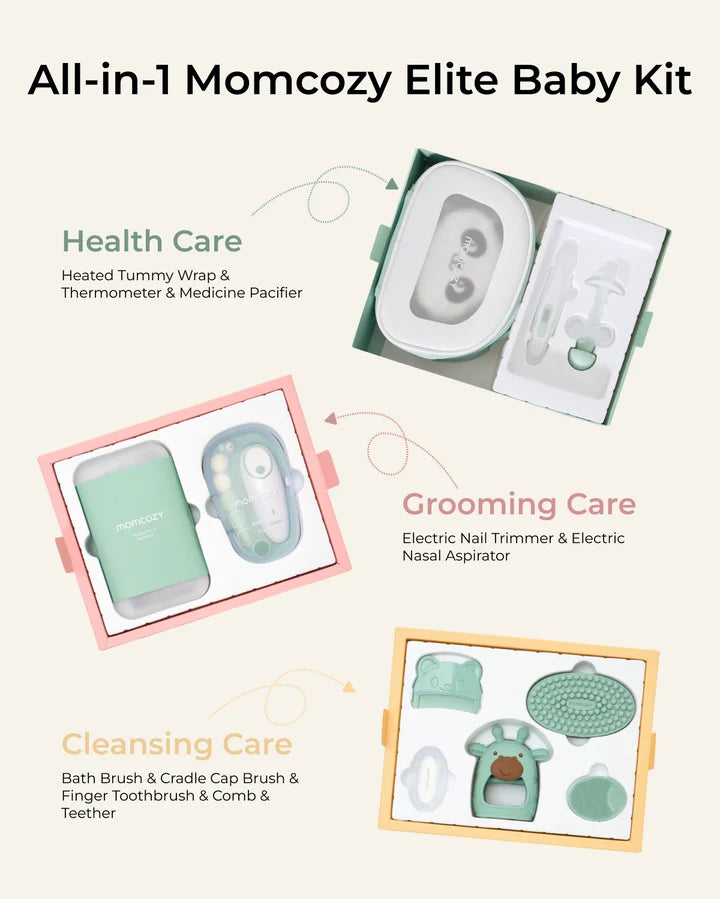 Momcozy All-in-1 Elite Baby Kit with care accessories and packaging