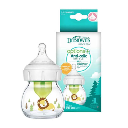 Dr Brown's 60 ml Glass Options Baby Bottle-Preemie Nipple-1-Pack-Lion