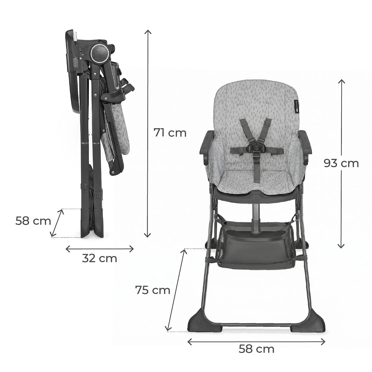 Kinderkraft Foldee High Chair - Grey
