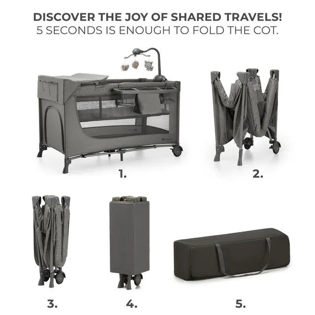 Kinderkraft - Joy 2 Travel Cot With Accessories - Dark Grey
