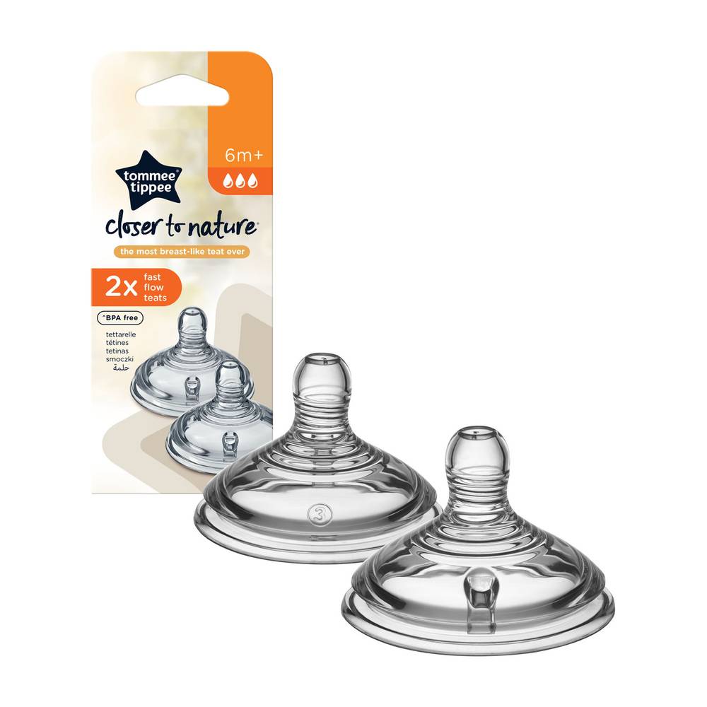 Tommee Tippee Closer to Nature Teats, Fast Flow x 2-Clear