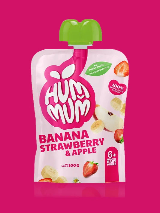 Hummum - Baby Puree Pouches -Banana Apple Strawberry