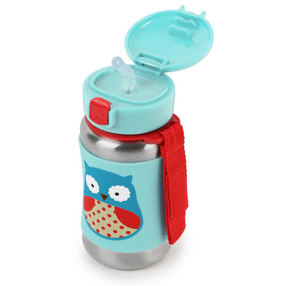 Skip Hop Zoo Stainless Steel Little Kid Straw Bottle-Owl