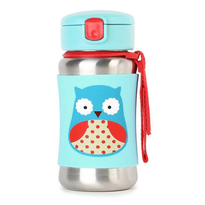 Skip Hop Zoo Stainless Steel Little Kid Straw Bottle-Owl