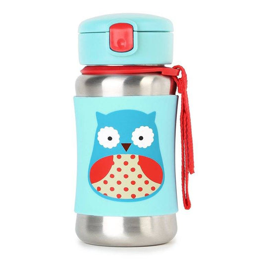 Skip Hop Zoo Stainless Steel Little Kid Straw Bottle-Owl