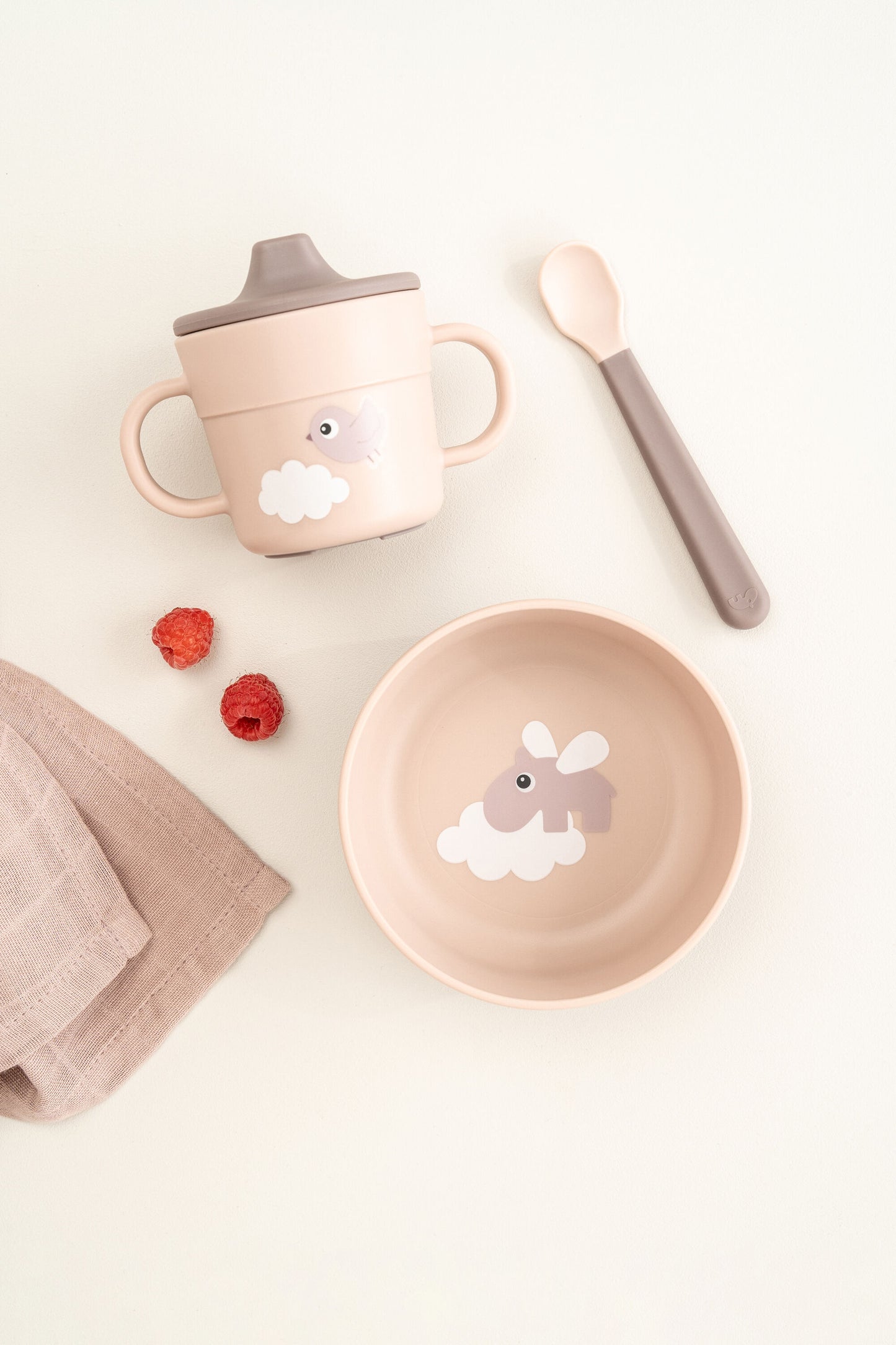 Done by Deer-Foodie first meal set w/suction - Happy Clouds -Powder