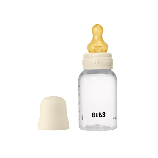 BIBS Baby Bottle Round Nipple Latex 1 Pack 150 Ml Slow Flow-Ivory