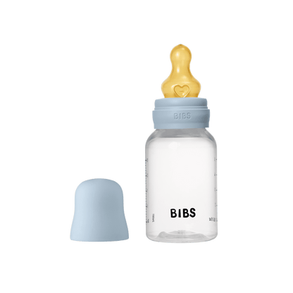 BIBS Baby Bottle Round Nipple Latex 1 Pack 150 Ml Slow Flow-Baby Blue