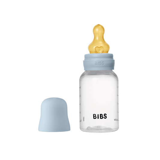 BIBS Baby Bottle Round Nipple Latex 1 Pack 150 Ml Slow Flow-Baby Blue