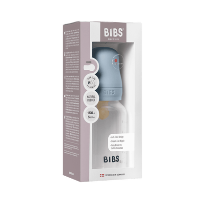 BIBS Baby Bottle Round Nipple Latex 1 Pack 150 Ml Slow Flow-Baby Blue