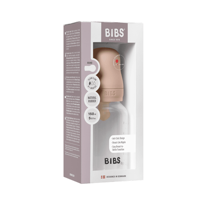 BIBS Baby Bottle Round Nipple Latex 1 Pack 150 Ml Slow Flow- Blush