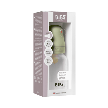 BIBS Baby Bottle Round Nipple Latex 1 Pack 150 Ml Slow Flow-Sage