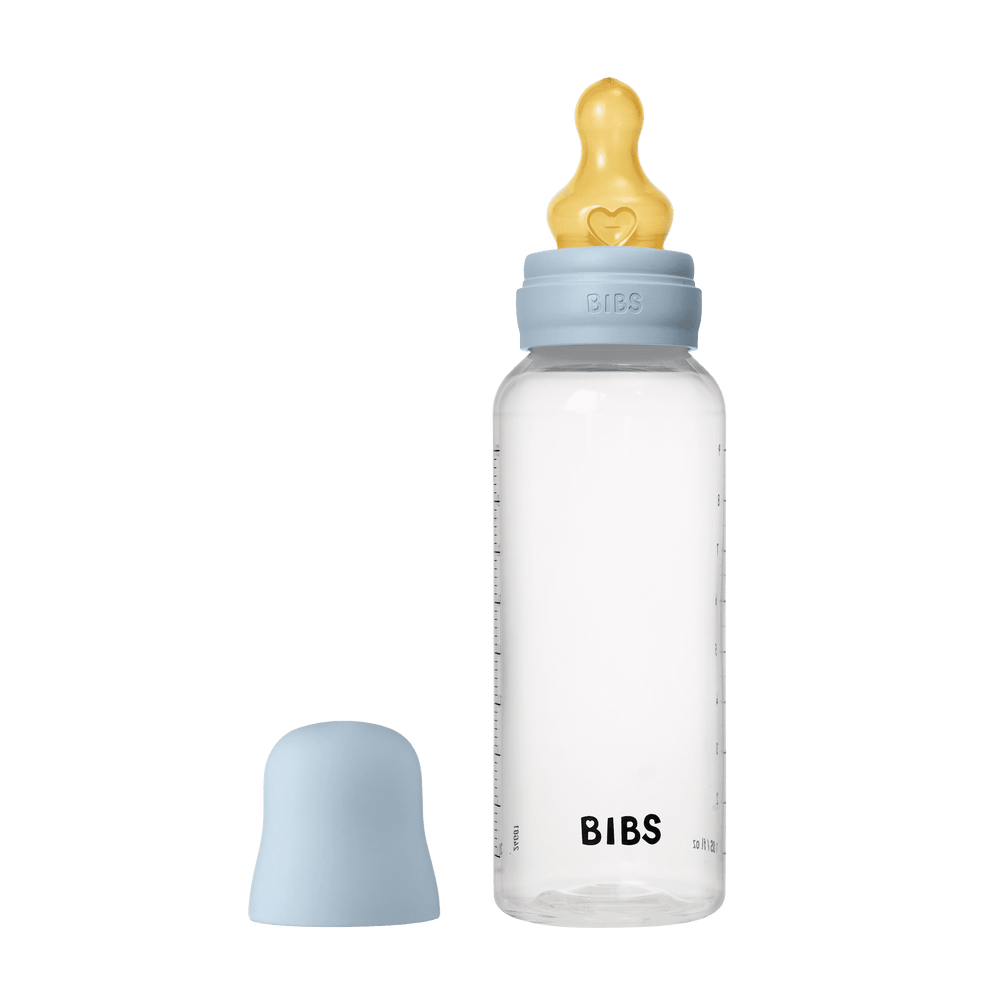 BIBS Baby Bottle with Round Latex Nipple – 270 ml Medium Flow | Baby Blue