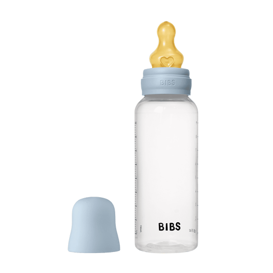BIBS Baby Bottle Round Nipple Latex 1 Pack 270 Ml Medium Flow-Baby Blue