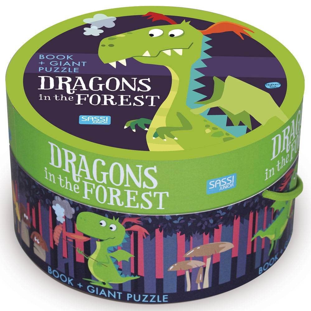 Sassi Book And Giant Puzzle Round Box Dragons In The Forest