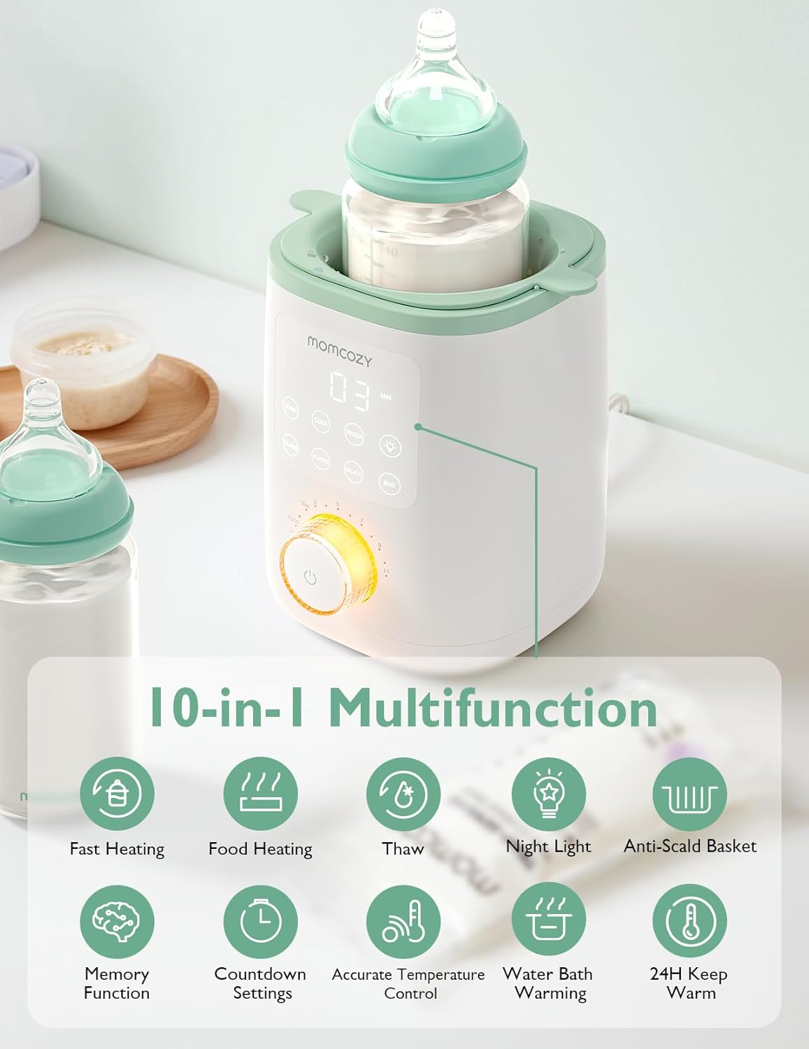 Momcozy - Nutri Smart Baby Bottle Warmer - White/Green