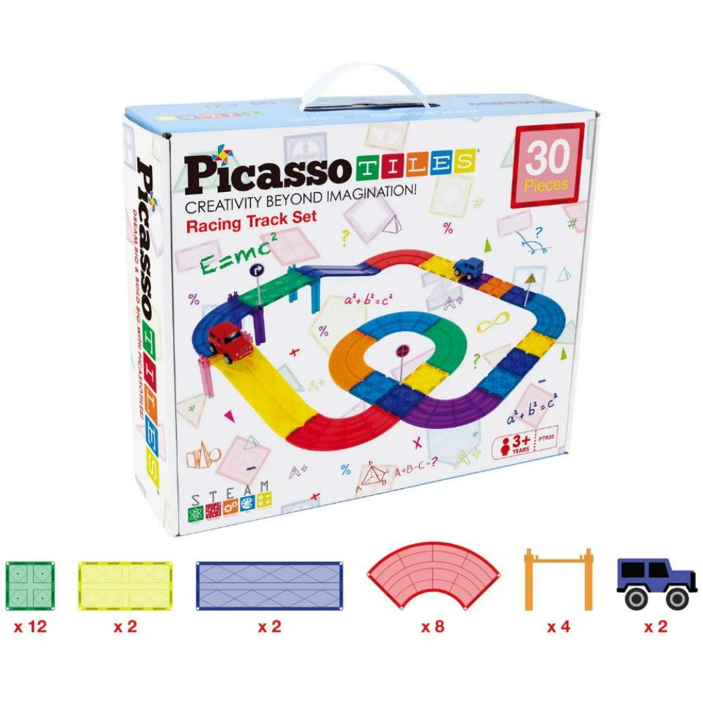 Picasso Tiles - Racing Track Set w/ Led Cars - 30pcs