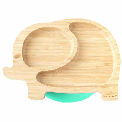 Elephant shaped bamboo suction Plate - two section plate for toddler and kids - Green