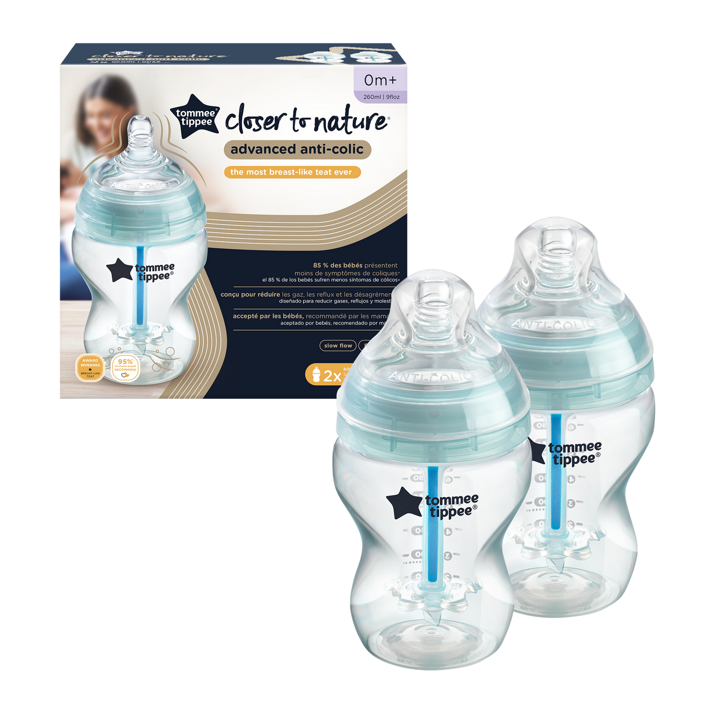 Tommee Tippee Advanced Anti-Colic Feeding Bottle, 260ml x2