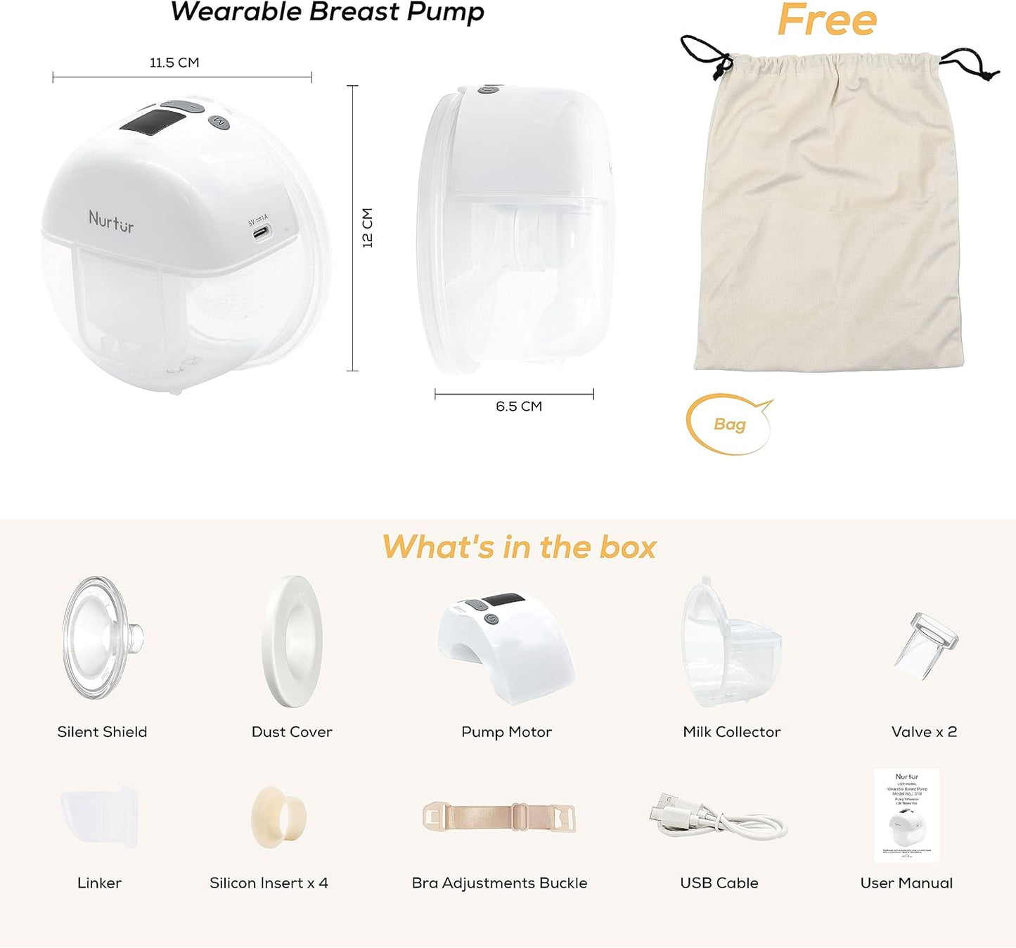 Nurtur Cozi - Portable Electric Breast Pump - White - 150ml