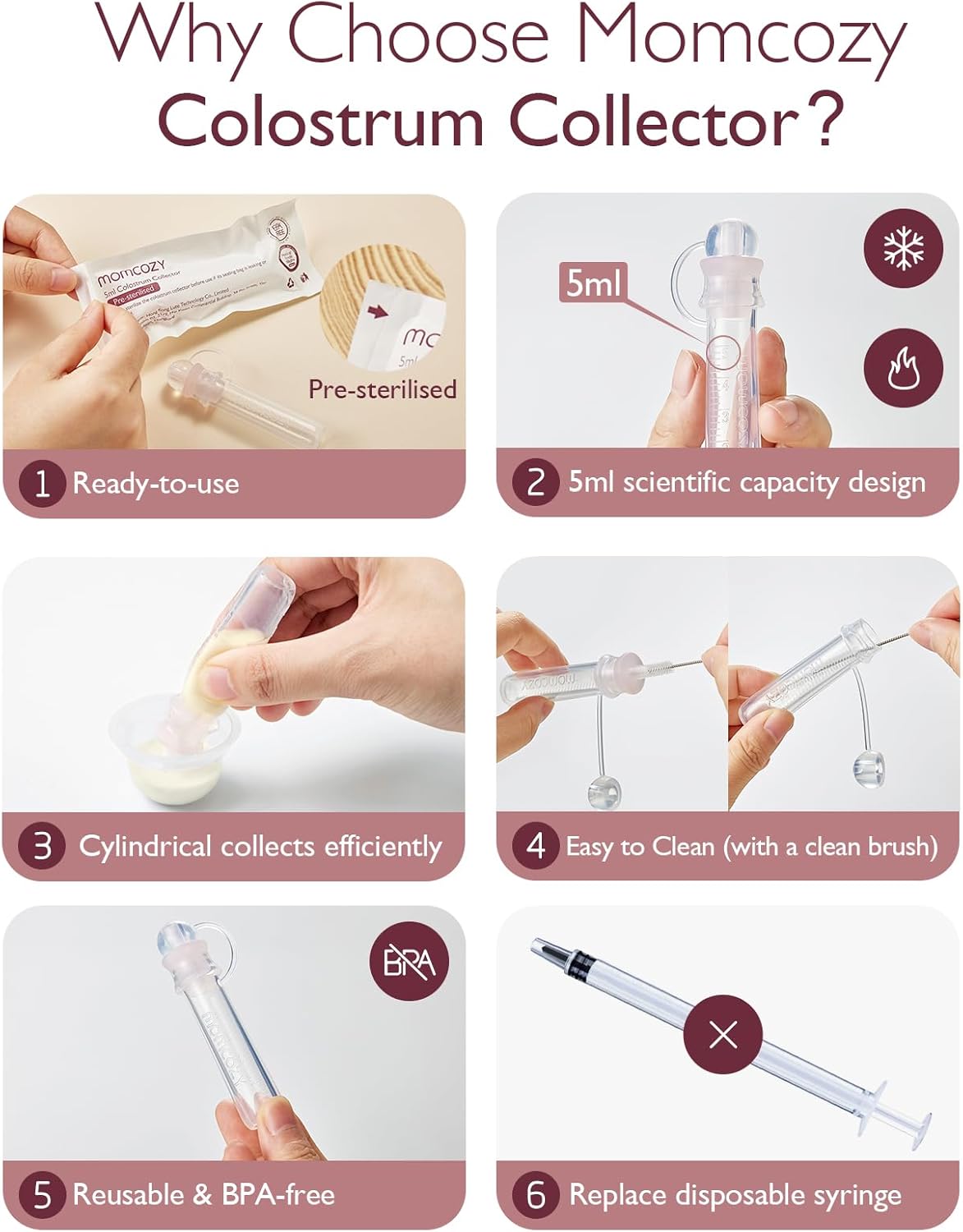 Momcozy Colostrum Collector - Pre-Sterilized, BPA-Free (2 Pack)
