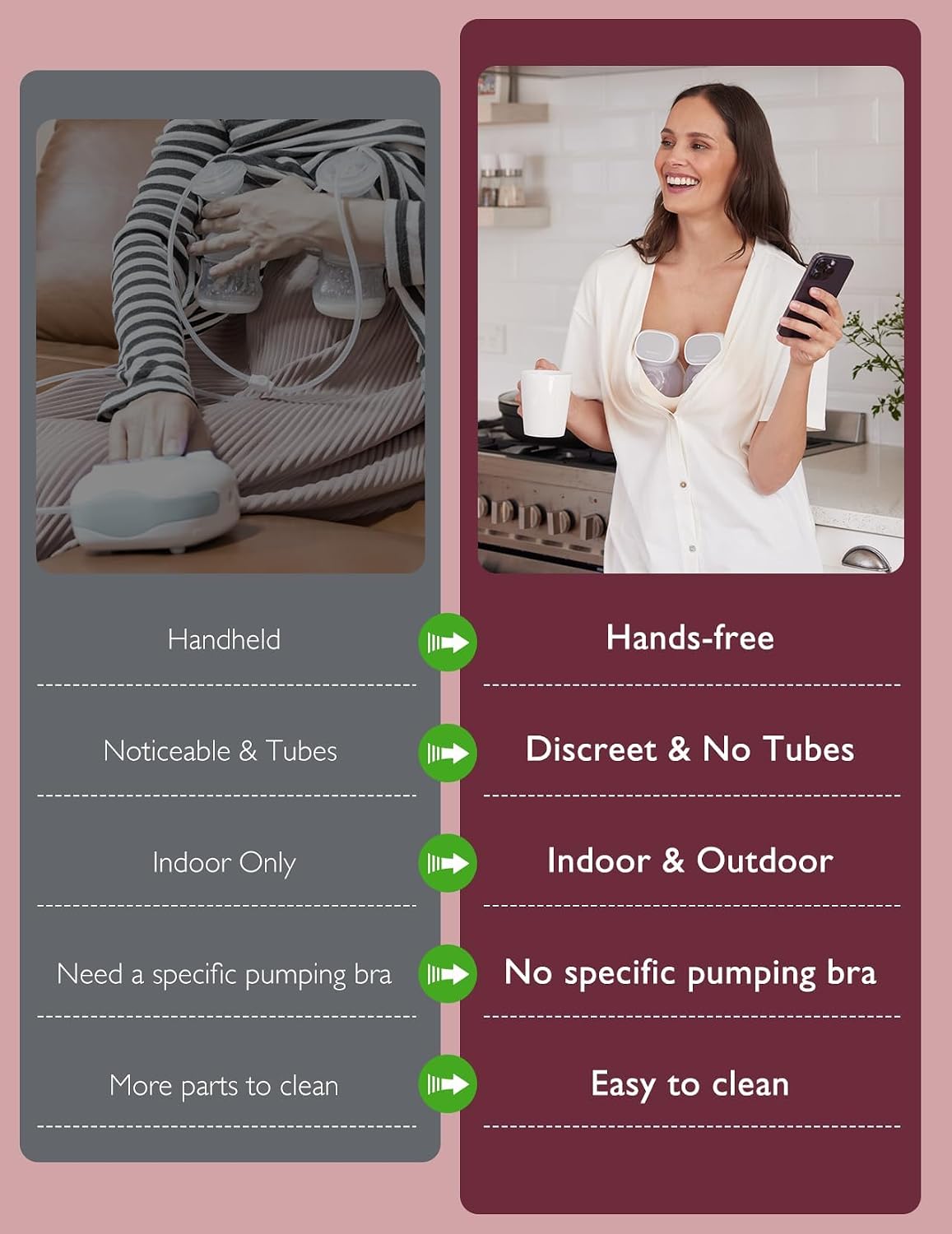 Mom using Momcozy S9 Pro wearable breast pump while holding baby