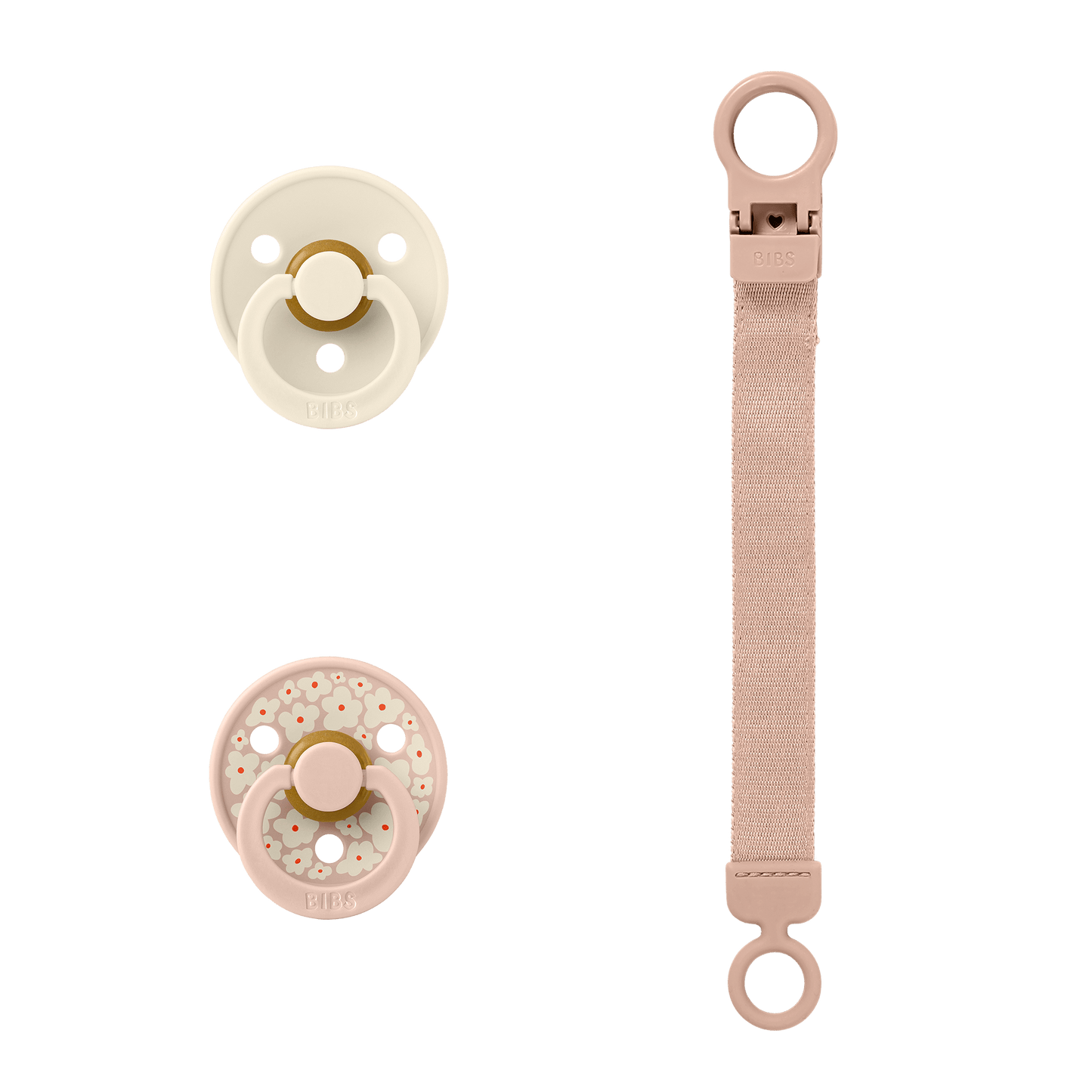 BIBS Colour Pacifier & Loop Clip Gift Set Latex Size 1 — Blush / Ivory