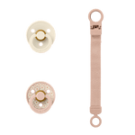 BIBS Colour Pacifier & Loop Clip Gift Set Latex Size 1 — Blush / Ivory